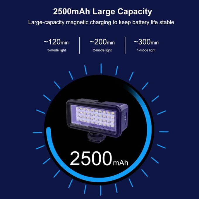 PULUZ PU631B Waterdichte Invullamp LED Duiklamp 6000K-6500K Kleurtemperatuur IPX8 Onderwater zwart