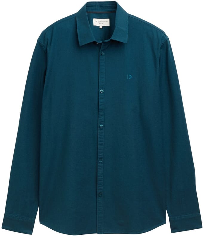 Tom Tailor Denim - Regular fit overhemd met geborduurd logo - Maat S - deep pond green