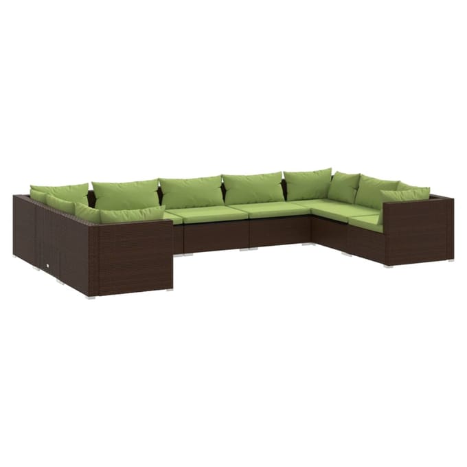 vidaXL - 9-delige - Loungeset - met - kussens - poly - rattan - bruin