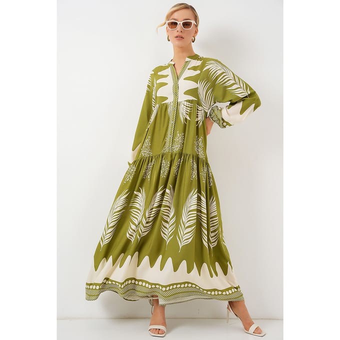 Geprinte V-hals Maxi-jurk