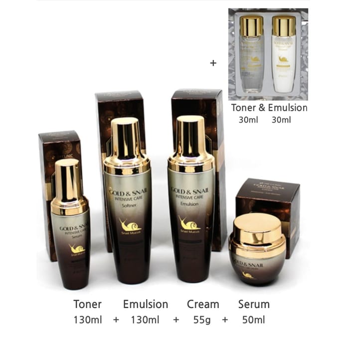 3W CLINIC Gold & Snail Intensive Care SET van 4 (Toner+Emulsie+Crème+Serum) #1SET gray