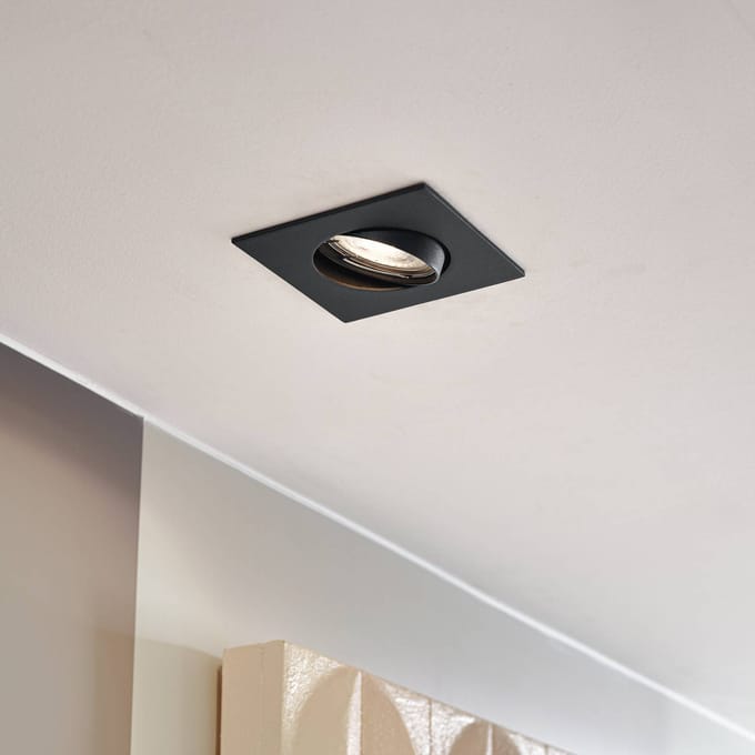 PRIOS inbouwlamp Fibur, zwart, 9 cm, GU10