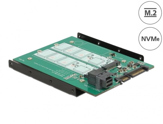 Delock 3.5″ Converter SATA 22 pin / SFF-8643 NVMe > 1 x M.2 Key M + 1 x M.2 Key B