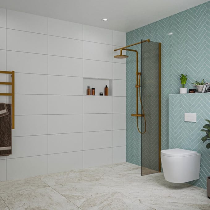 FugaFlow Eccelente Vetro inloopdouche badkamer - 40x200cm - rookglas - wandarm - geborsteld koper