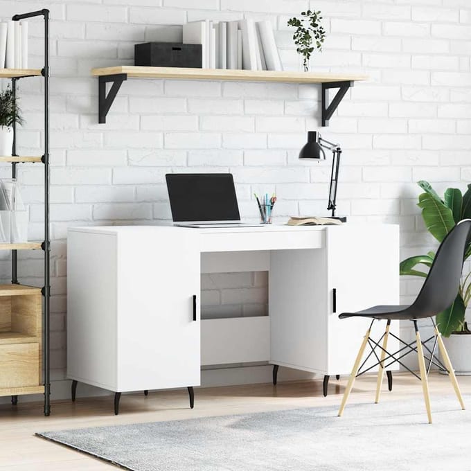 vidaXL - Bureau - 140x50x75 - cm - bewerkt - hout - wit