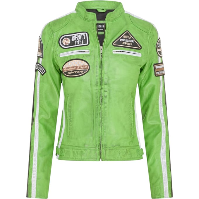 Dames Biker Racing Badges Groene Leren Jas-Eastleigh