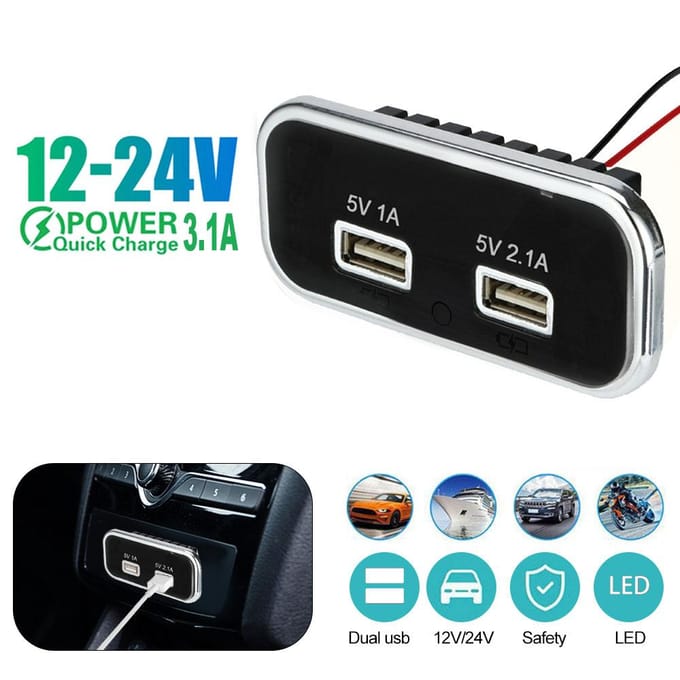 35,5W Autolader PD Dubbele USB Autolader Socket 12/24V voor Motorfiets Auto Vrachtwagen ATV Boot Camper Bus