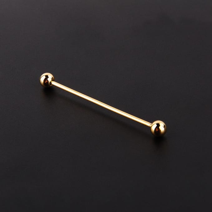 2 Stuks Heren Goudkleurige Tone Staal Kraag Speld Stud Barbell Bar Clip Sluiting Broche 6CM beige