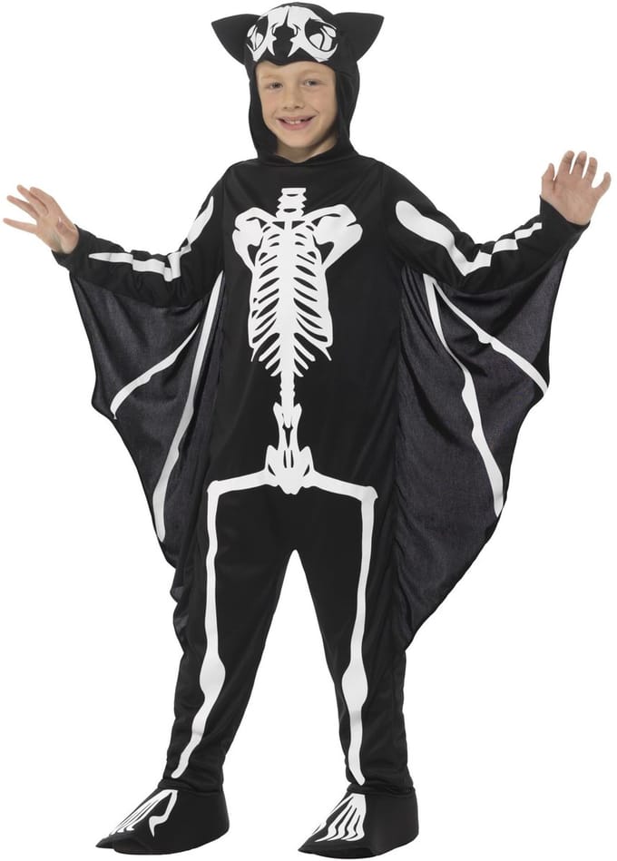 Smiffys - Bat Skeleton Kinder Kostuum - Kids tm 9 jaar - Zwart/Wit