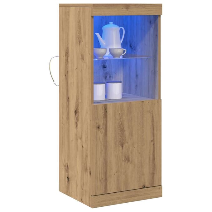 vidaXL - LED - Dressoir - Artisan - Eiken - 41 - x - 37 - x - 100 - cm - Bewerkt - hout