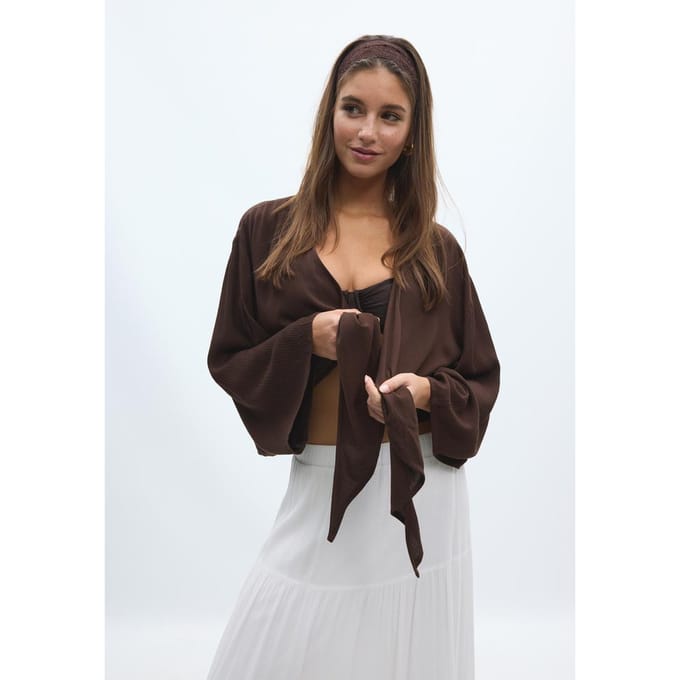 Stradivarius Soepelvallende open blouse  Bruin S