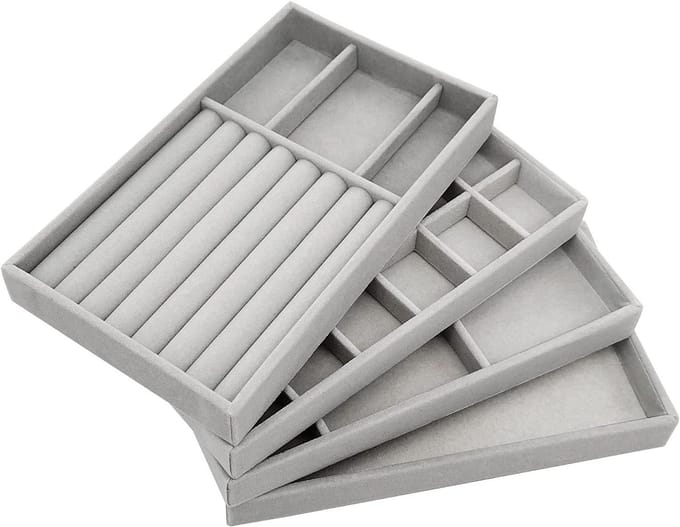 Sieradenorganizer - 4 stapelbare vakken voor sieraden - Grijs