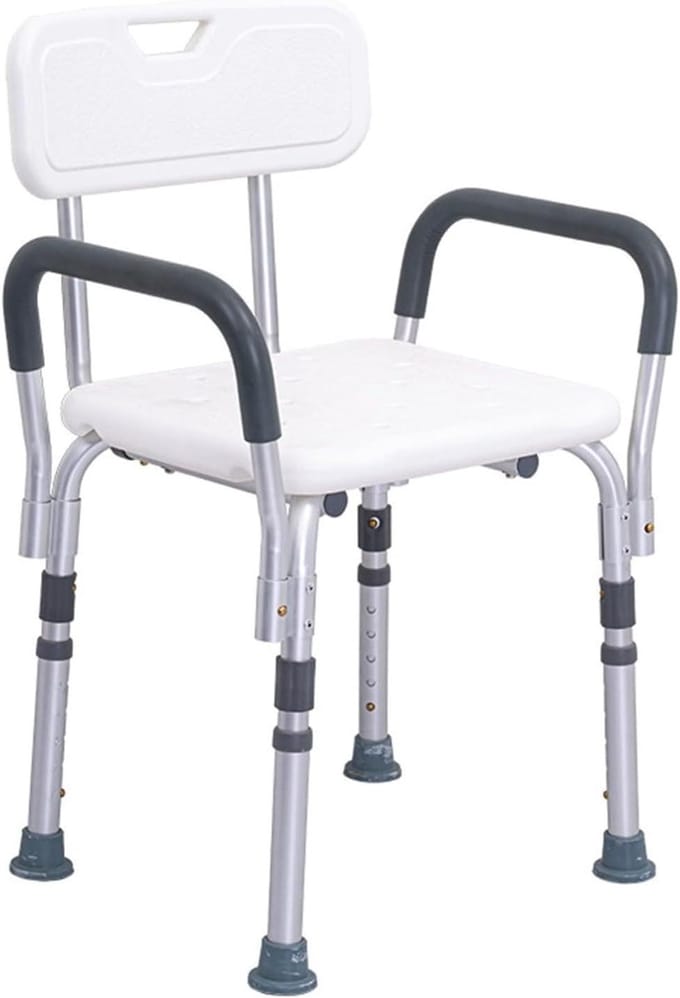 Verstelbare Douchestoel - Badkruk Antislip - Veilig Douchen - Met Rug en Armen - 5 Hoogtes - Wit