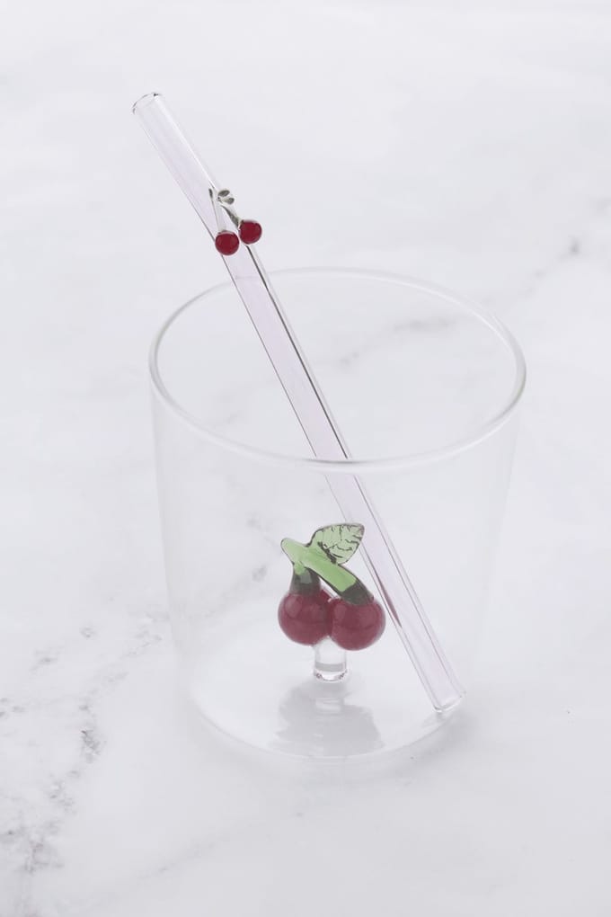 Point-Virgule- Set van glas en rietje met kers uit borosilicaatglas 300ml