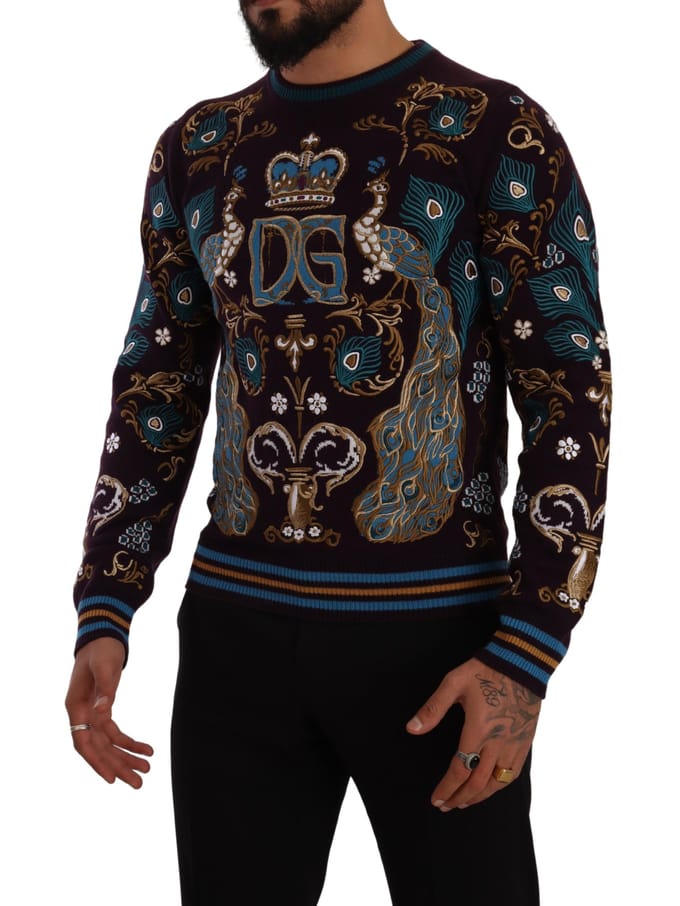 Dolce & Gabbana Heren Bordeaux Kasjmier DG Kroon Geborduurde Trui