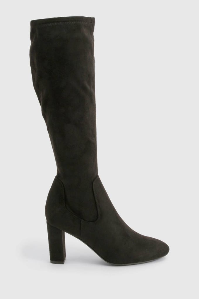 boohoo Dames Basic Blockhakken Kniehoge Laarzen | Black | Maat: 3