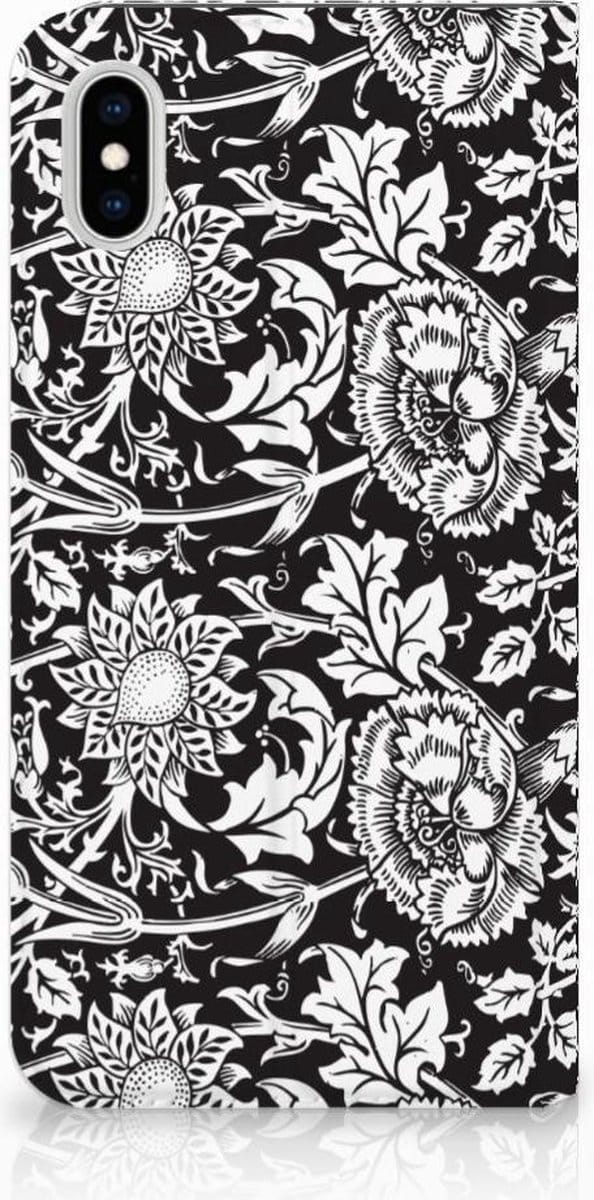 Book Case voor Apple iPhone Xs Max Smart Cover Black Flowers
