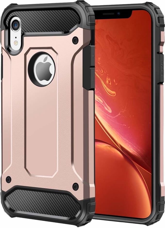 Ntech hoesje Geschikt voor iPhone Xr Dual layer Rugged Armor hoesje - Rosegoud