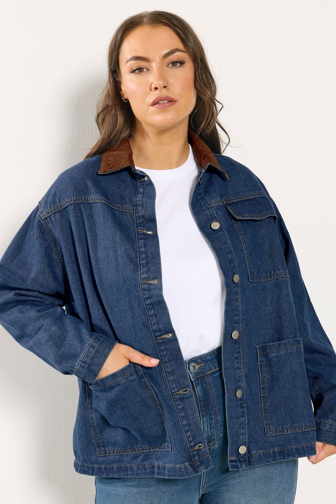 Yours Blauwe Corduroy Denim Jacket Size 48