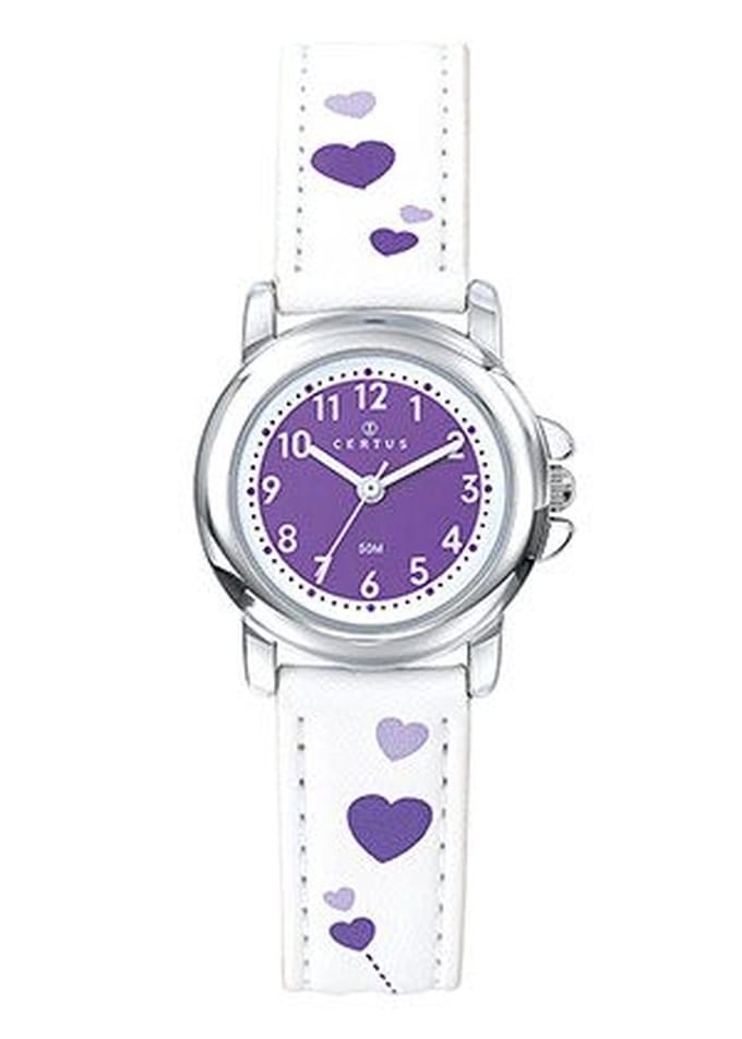 Certus-Kinderhorloge-Wit lederen band-Hartjes.