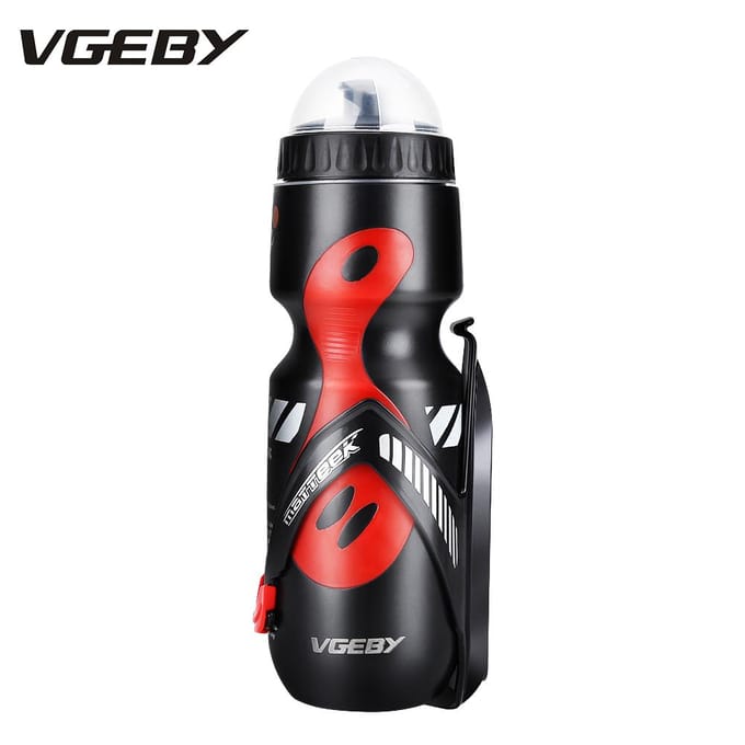 Bidon van 650 ml met bidonhouder voor mountainbikes. (Zwart+Rood) black