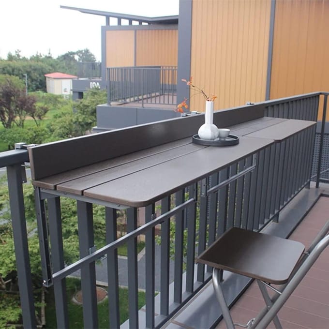 Balkon Tafel - Buitenmeubel Hangend - Extra Werkruimte - Inklapbaar Verstelbaar - 80x37cm - Hout