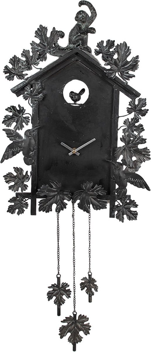Clayre & Eef Wandklok 36x8x86 cm Grijs IJzer Bladeren