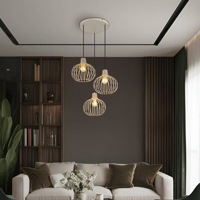 Globo Hanglamp Mateo, 3-lamps, crèmekleurig, metaal, Ø 50 cm