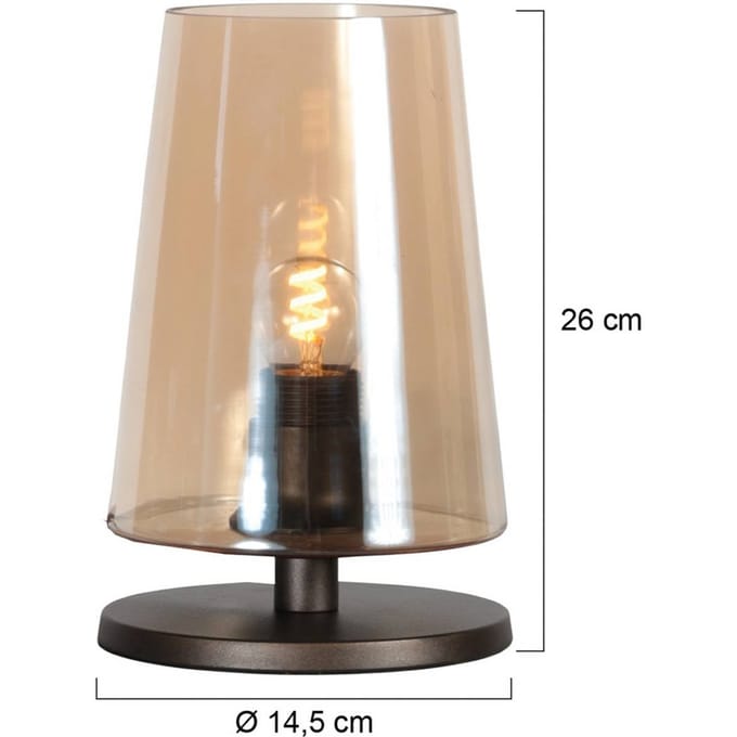 Tafellamp Ancilla 3103CA cacao met amber glas, touch on/off, trendy design, Steinhauer