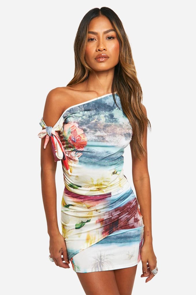 boohoo Dames Zijstrik Bloemenpostkaart Minirok | Wit | Maat: 44
