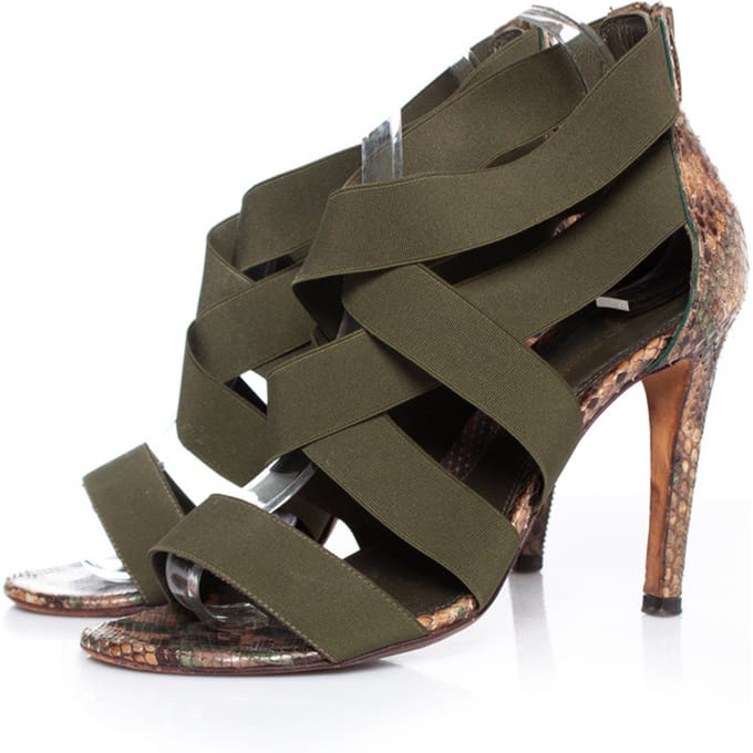 Sergio Rossi Python sandalen met elastische bandjes.