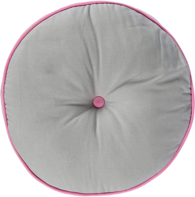 Homescapes vloerkussen rond grijs en roze 100% katoen met polyester vulling Ø 43 cm