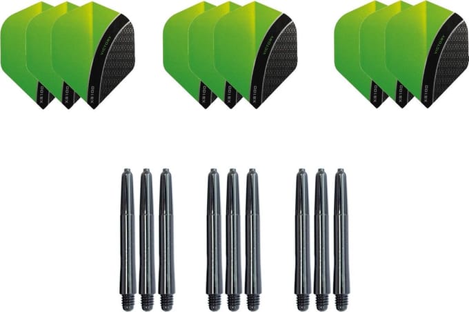 Darts Set - Dartset - 3 sets Curve dartflights en 3 sets nylon shafts - 18 pcs - Groen