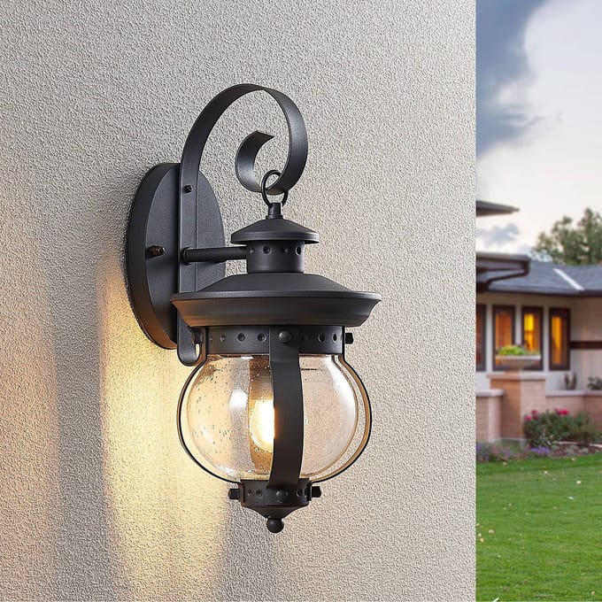 Lindby - Wandlamp buiten - 1licht - IJzer, aluminium, glas - H: 40 cm - E27 - donkergrijs, transparant