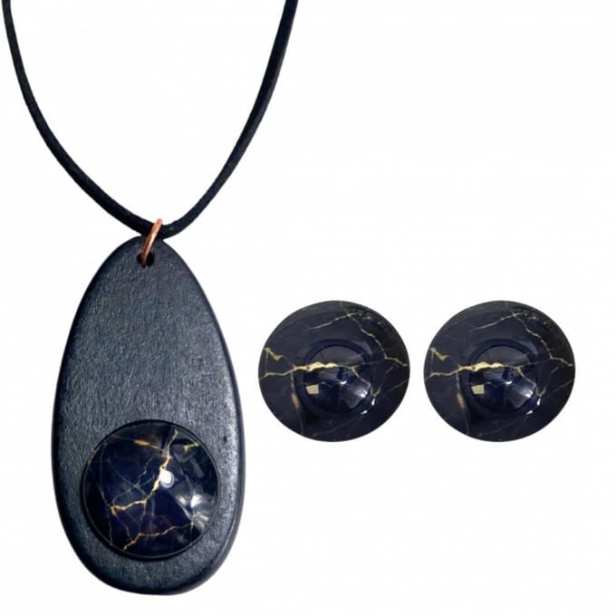 Set Amara ketting clip oorbellen zwart - Charme Bijoux