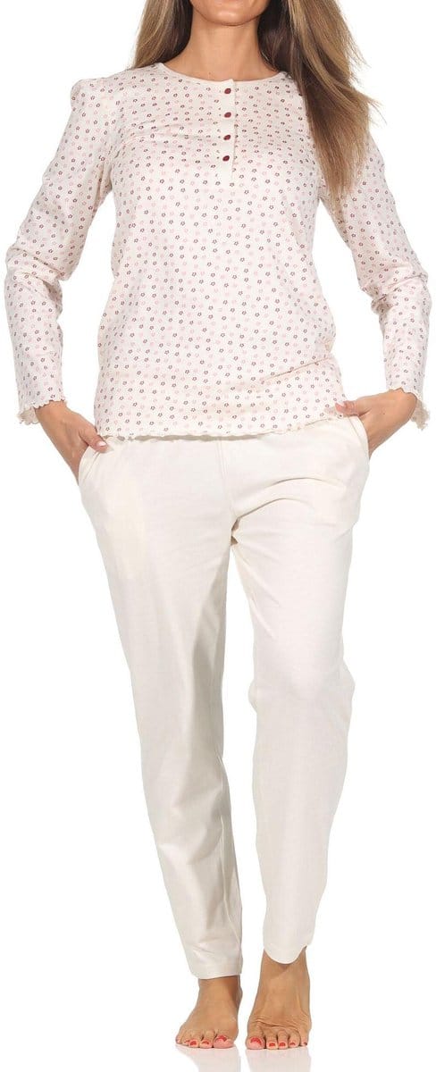 Normann Damen langarm Schlafanzug Pyjama im eleganten Minimal-Print
