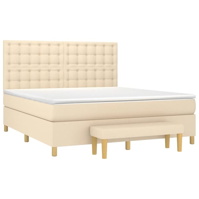 vidaXL - Boxspring - met - matras - stof - crèmekleurig - 160x200 - cm
