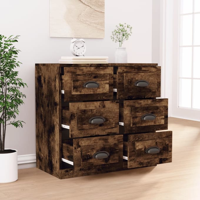 vidaXL - Dressoir - 70x35,5x67,5 - cm - bewerkt - hout - gerookt - eikenkleurig