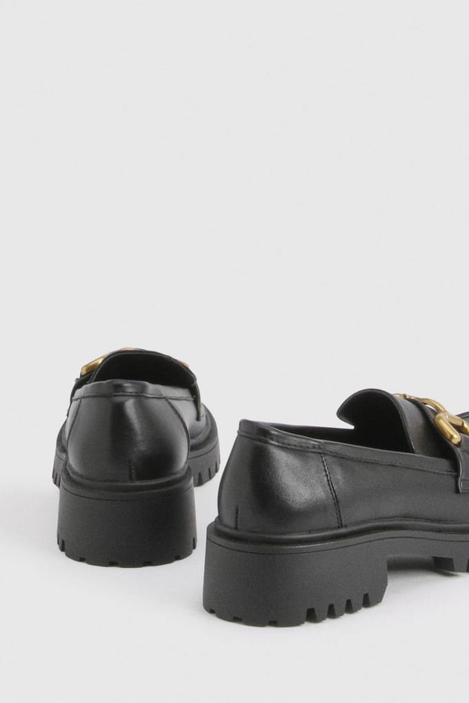 boohoo Dames Loafer Met Brede Pasvorm En Grove Ketting | Black | Maat: 4