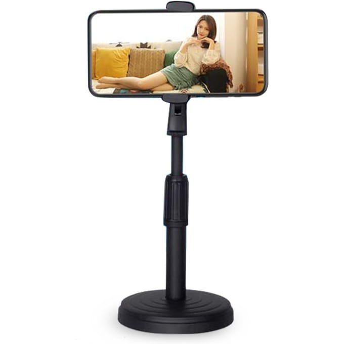 Desktop Mobiele telefoon Standhouder Klem Tabletstandaard Verstelbare hoogte Draagbaar Stabiel Ronde basis voor zwart