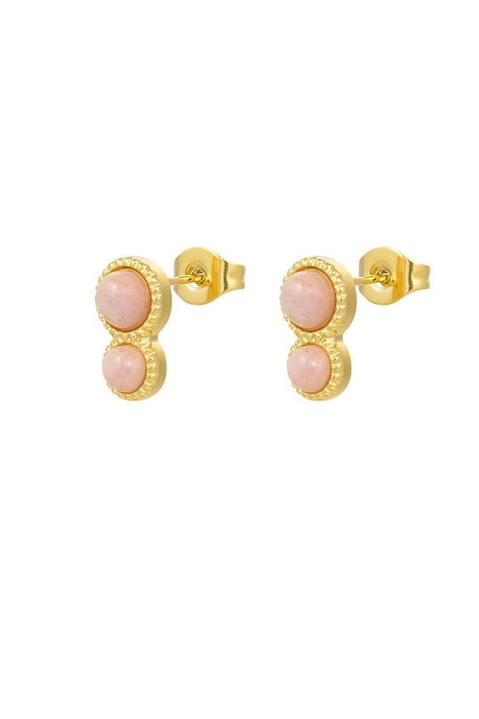 Bijoutheek Oorknoppen Double Dots Natural Stone Roze