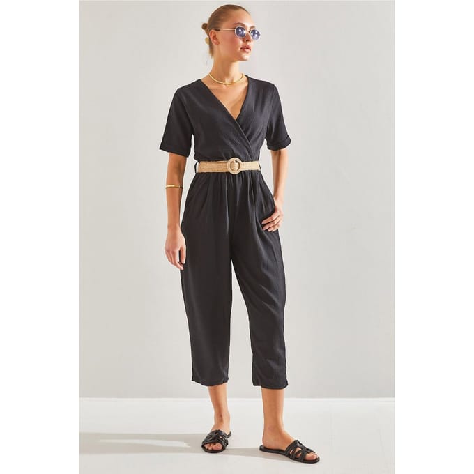 V-hals Cropped Jumpsuit met Strik