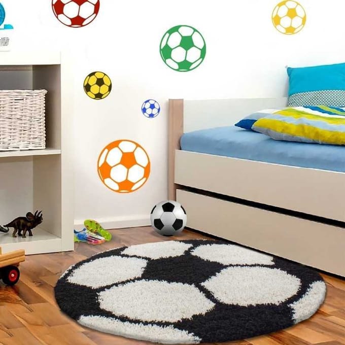 Kindervoetbalkleed voor de kinderkamer, zwart-wit 100 cm rond