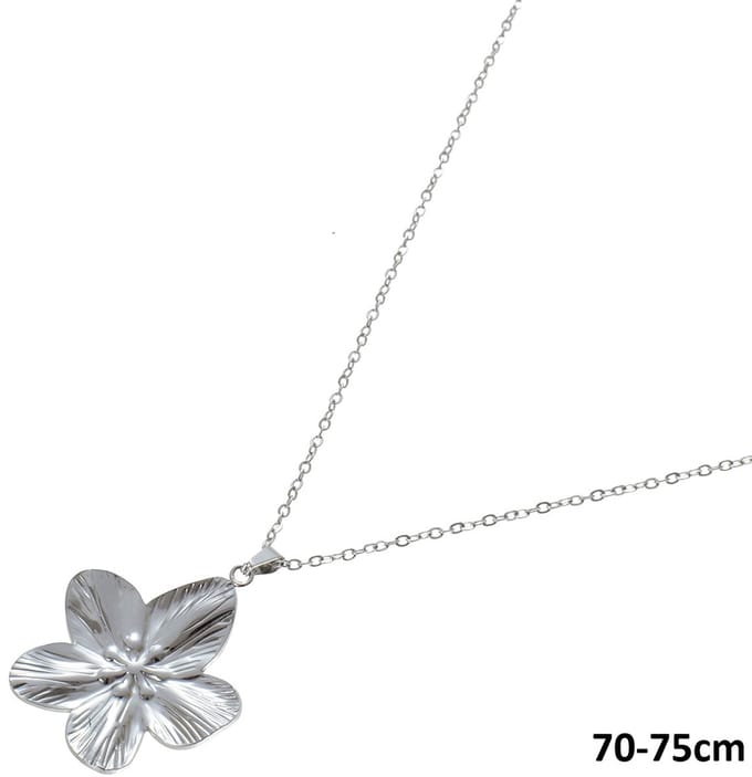 Ketting - RVS - bloem - zilverkleurig - 70-75 cm
