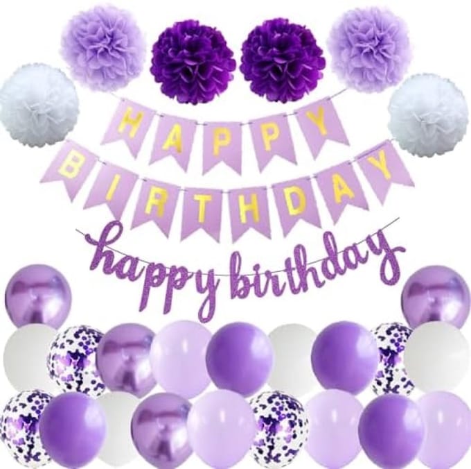 Verjaardagsdecoratieset met slinger, ballonnen en pompons