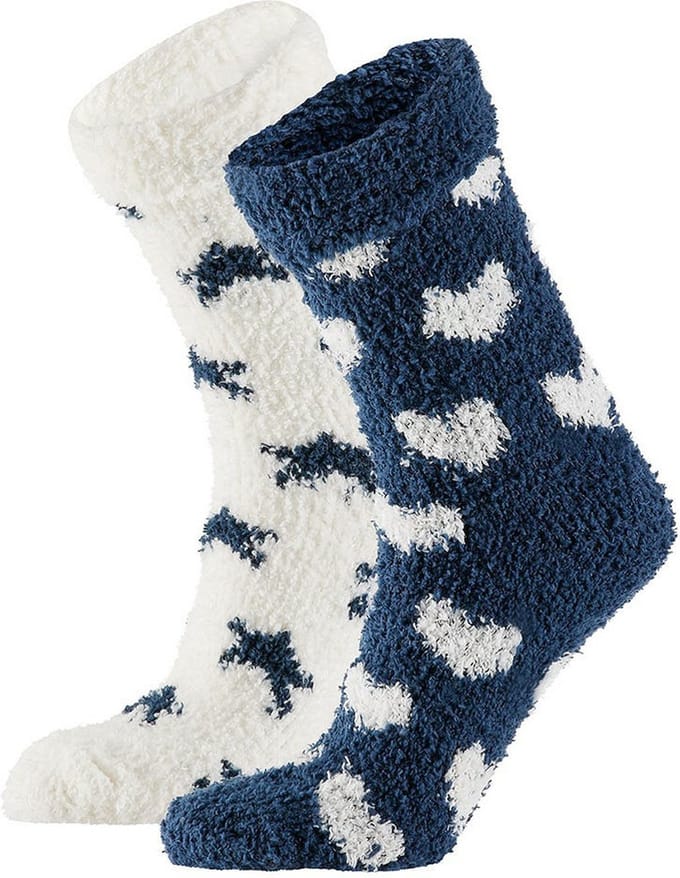 Apollo bedsokken / huissokken - dames - 2-pack - navy/wit - one size - Slaapsokken - Slofsokken