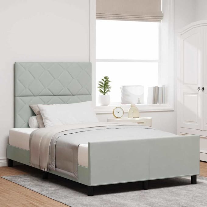 vidaXL - Boxspring - bed - met - hoofdeinde - Lichtgrijs - 120 - x - 190 - cm - Fluweel