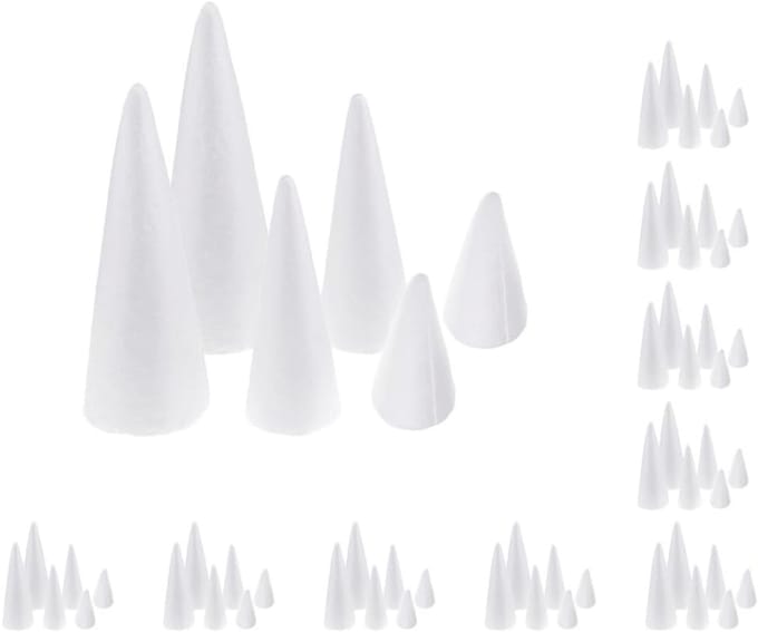 Schuim Kegels Set - Piepschuim Ambachten - Doe-het-zelf Projecten - Inclusief 3 Maten - 7 11 15 cm - Wit