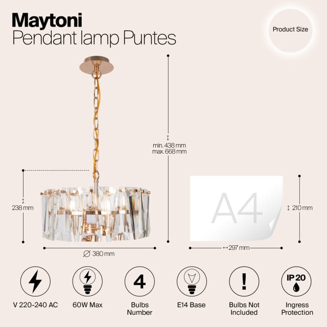 Maytoni - Hanglamp Puntes - Goud - Ø38