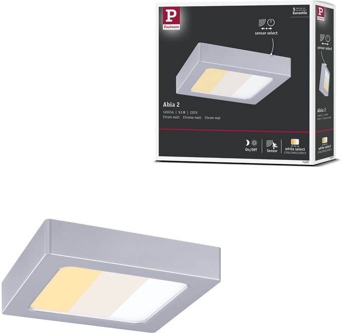 LED-paneel Abia 2 White Select Schemergestuurde bewegingsmelder (HF) hoekig 170x170 mm 9,5W 1100lm White Select Chroom mat